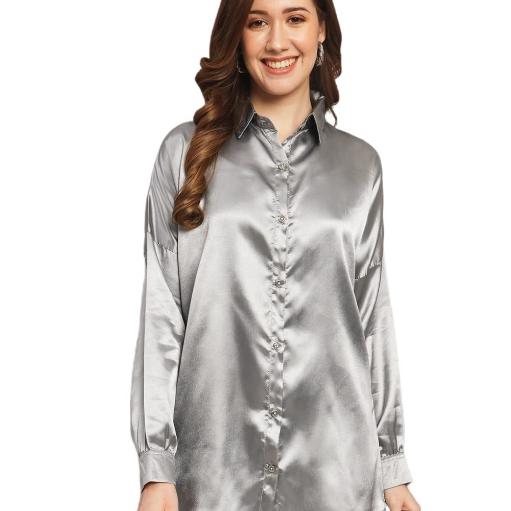 Laura Scott Silver Satin Blouse